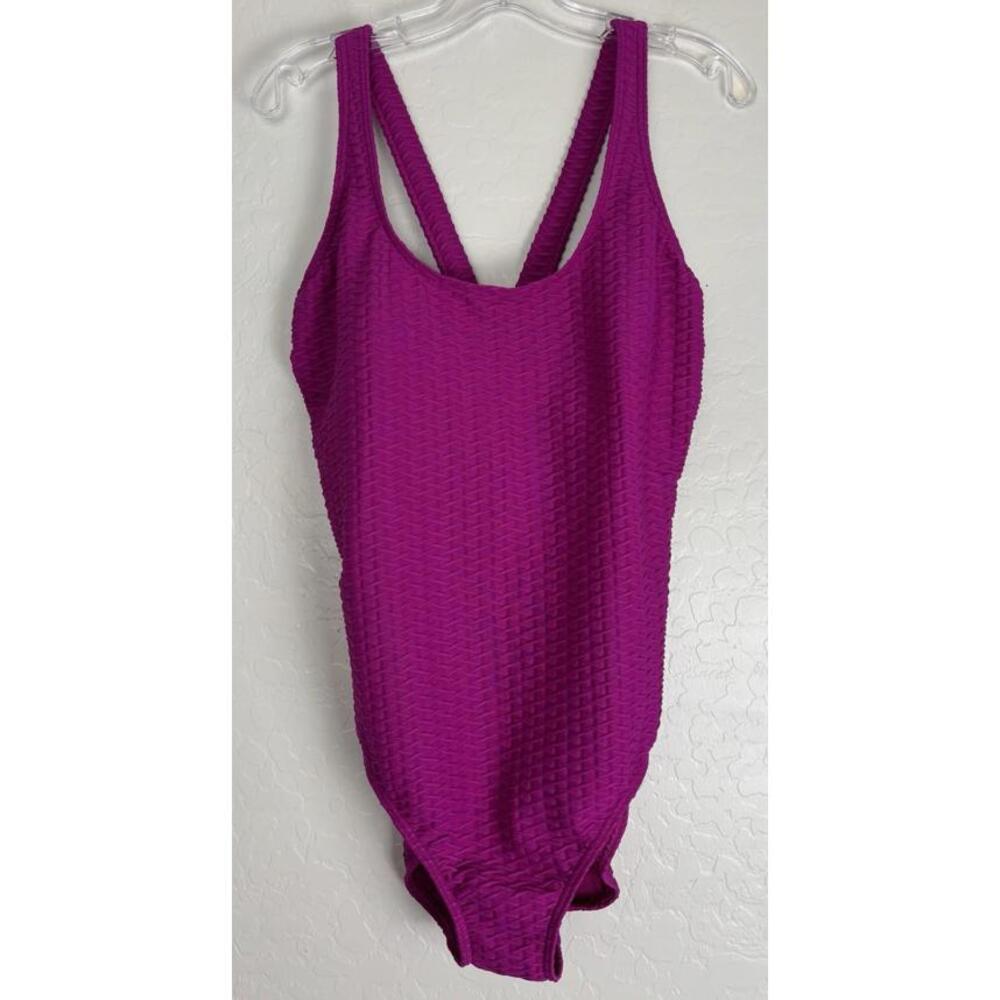 Lands End Textured Tummy Control‎ Swim 16 Pink Barbie 1858